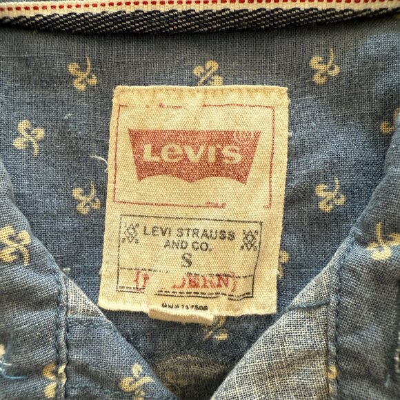 Levis S Blue Pearl Snap Button Shirt Long Sleeve White tag Rare Vintage 1970s - Picture 8 of 9